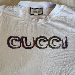 Gucci | Tops | Gucci 225 White Logo Letter Print Cotton Crew Neck